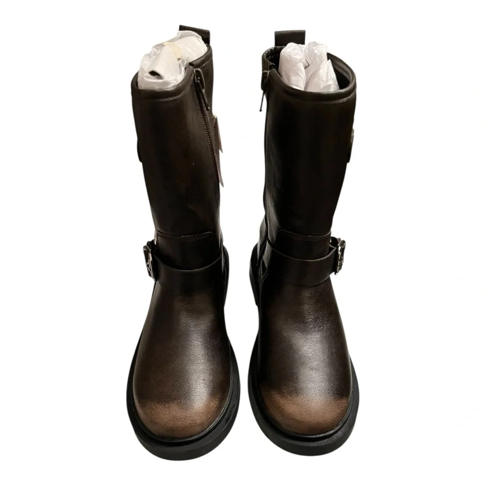 ZARA Girls Brown Buckle Moto‎ Boots | Size 2.5 New With Tags